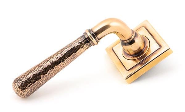 From The Anvil Handles Square Polished Bronze Hammered Newbury Lever on Rose Set (Plain) - Unsprung