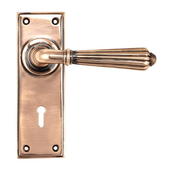 From The Anvil Handles Lock Set Polished Bronze Hinton Lever on Rose Set