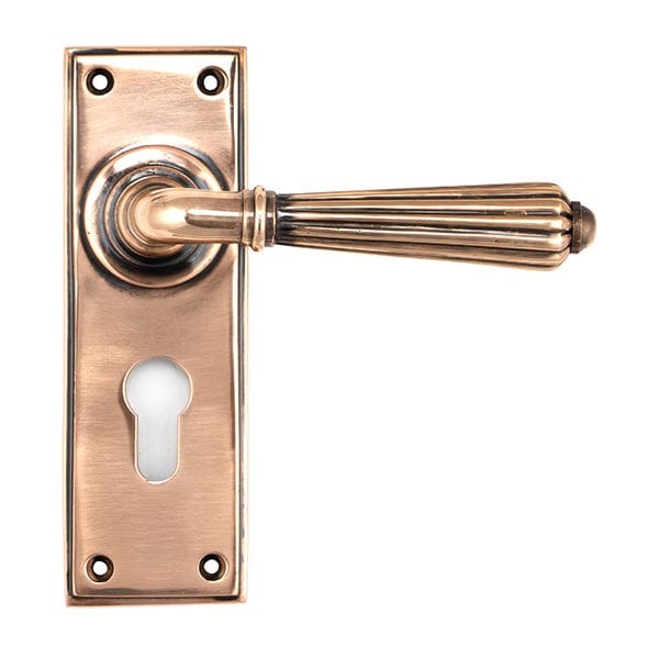 From The Anvil Handles Euro Lock Set Polished Bronze Hinton Lever on Rose Set