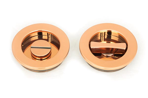 From The Anvil Flush Pull Handles 60mm Polished Bronze  Plain Round Pull - Privacy Set