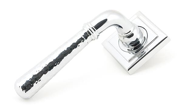 From The Anvil Handles Square Polished Chrome Hammered Newbury Lever on Rose Set (Plain) - Unsprung