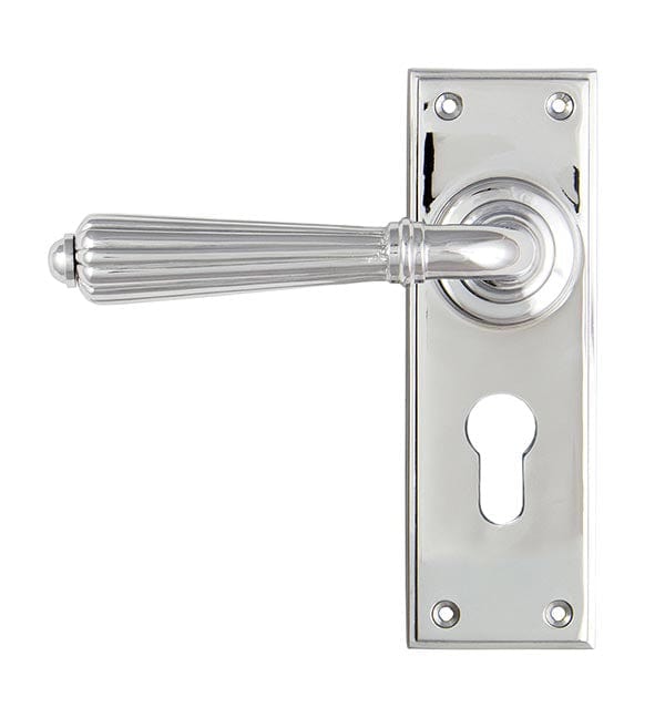 From The Anvil Handles Euro Lock Set Polished Chrome Hinton Lever on Rose Set