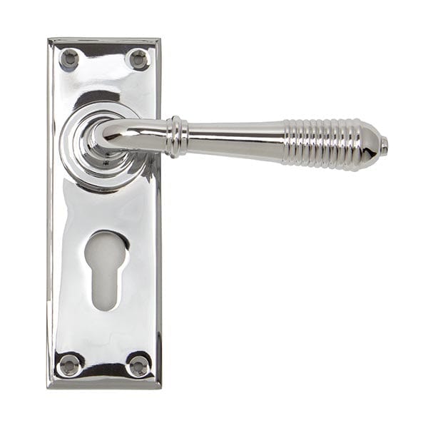 From The Anvil Handles Euro Polished Chrome Reeded Lever Lock Set