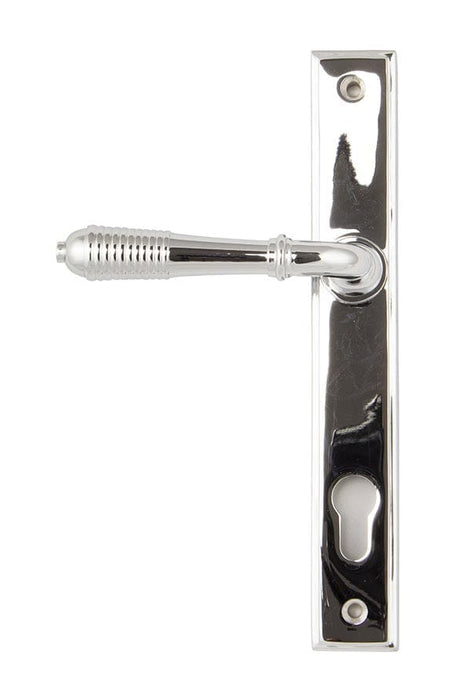 From The Anvil Handles Slimline Espag Polished Chrome Reeded Slimline Lever Espag. Lock Set