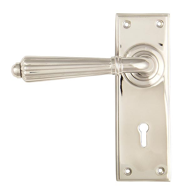 From The Anvil Handles Lock Set Polished Nickel Hinton Lever on Rose Set