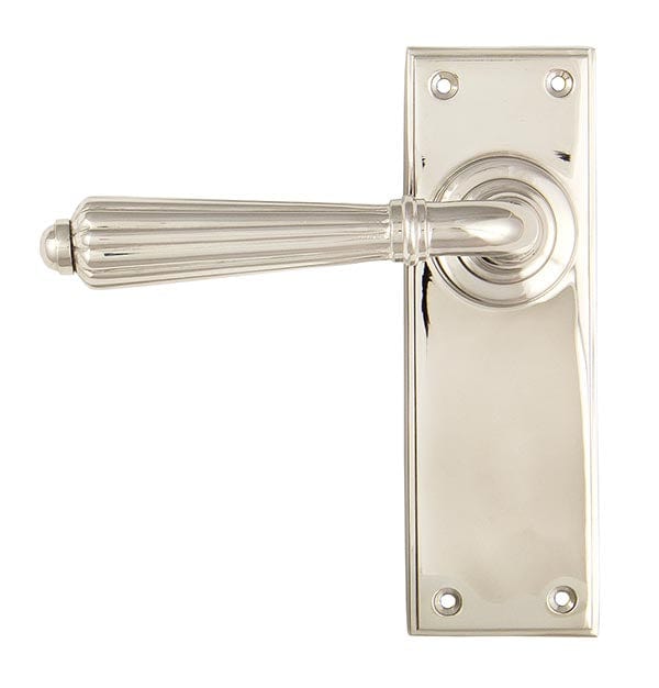 From The Anvil Handles Latch set Polished Nickel Hinton Lever on Rose Set