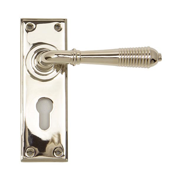 From The Anvil Handles Euro Polished Nickel Reeded Lever Lock Set