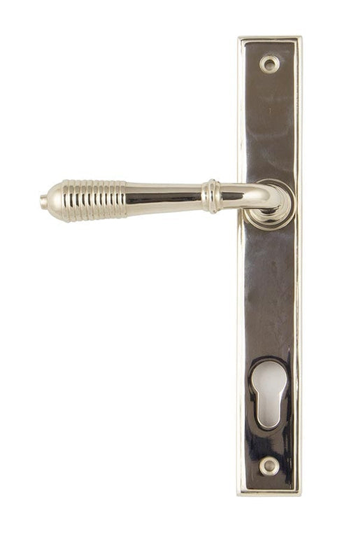 From The Anvil Handles Polished Nickel Polished Nickel Reeded Slimline Lever Espag. Lock Set