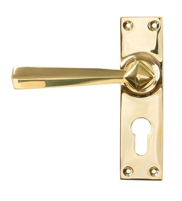 From The Anvil Handles Polished Brass Straight Lever Euro Lock Set