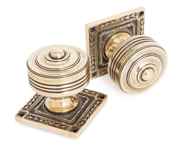 From The Anvil Knobs Aged Brass Tewkesbury Square Mortice Knob Set