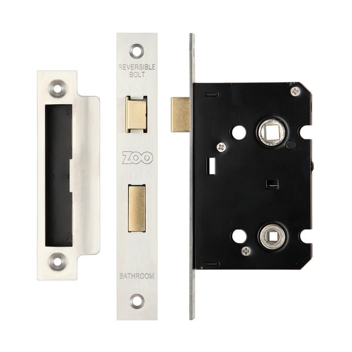 Mortice Bathroom Lock, 64mm - 57mm Centres, Square